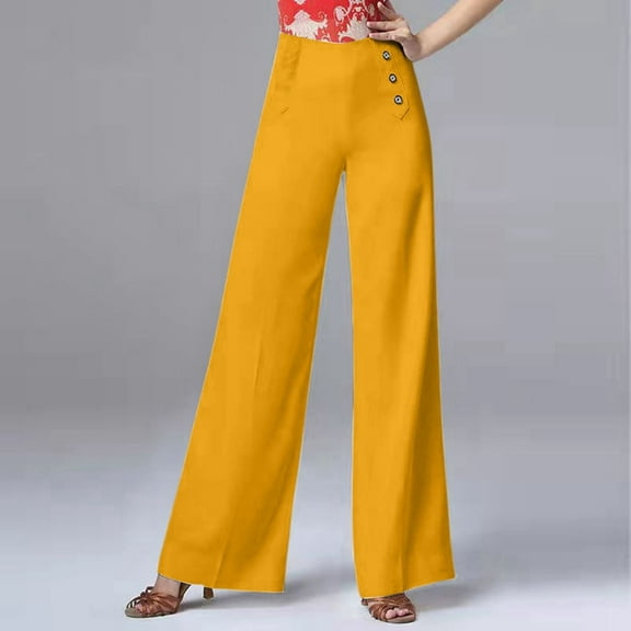 Womens Pants Pants for Women Casual Yellow Baggy Pants Loose Fit Pants for Women Womens Wide Leg Pants with Pockets Summer Pants