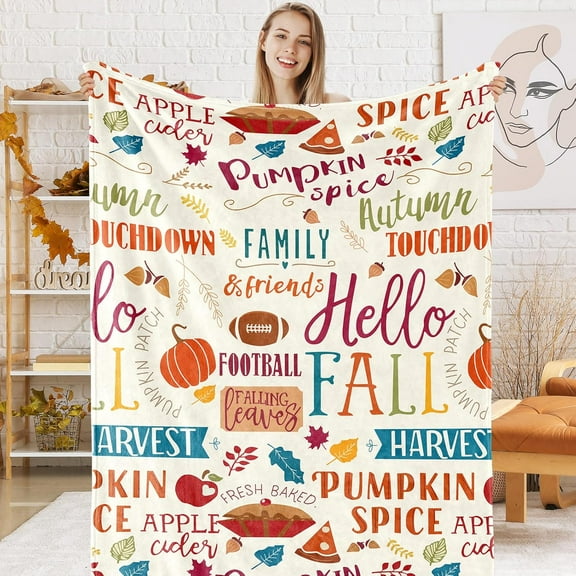 Vintage Fall Fuzzy Flannel Blanket 60 x 50 Inch Retro Pumpkin Football Throw Blanket Retro Harvest Blanket for Thanksgiving Home Chair Sofa Couch Bed
