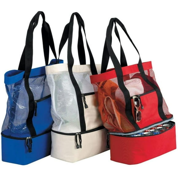 SDI Fashionable Beach Picnic Outdoor 12 Cans Mesh Cooler Tote Bag-Natural Color, Made of 600D polyester and mesh By Visit the SDI Store