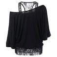 thumbnail image 3 of Oversized Tshirts for Women, Plus Size Lace Loose Casual Short Sleeve Blouse Top, Black 4XL, 3 of 4