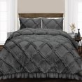 thumbnail image 1 of King Comforter Diamond Ruffle Dark Grey Luxurious Collection Microfiber Fill Duvet Insert Box Stiched Quilted Fluffy Soft All Season Comforter with Pillowcases & Premium Piping, 1 of 7