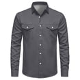 thumbnail image 5 of LYSMORA Mens Lapel Long Sleeve Western Button Down Shirt Dual Snap Chest Pockets Solid Woven Casual Cowboy Shirt, 5 of 8