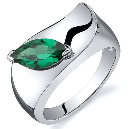 Peora 1.00 Ct Created Emerald Engagement Ring in Rhodium-Plated Sterling Silver