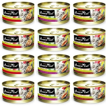 Fussie Cat Premium Grain Free Canned Cat Food 3 Flavor Variety Bundle: 4 Tuna with Chicken, 4 Tuna with Salmon and 4 Tuna with Ocean Fish, 2.82 Oz Each 12 Cans Total