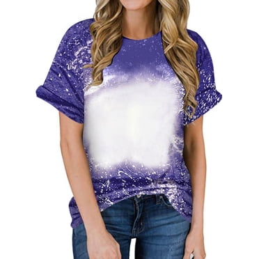 Tuniques Tee Chemises pour Femmes T-Shirt à Blocs de Couleur Imprimé Col Rond T-Shirt Décontracté Hauts Tee T-Shirts pour Dames Bleu P
