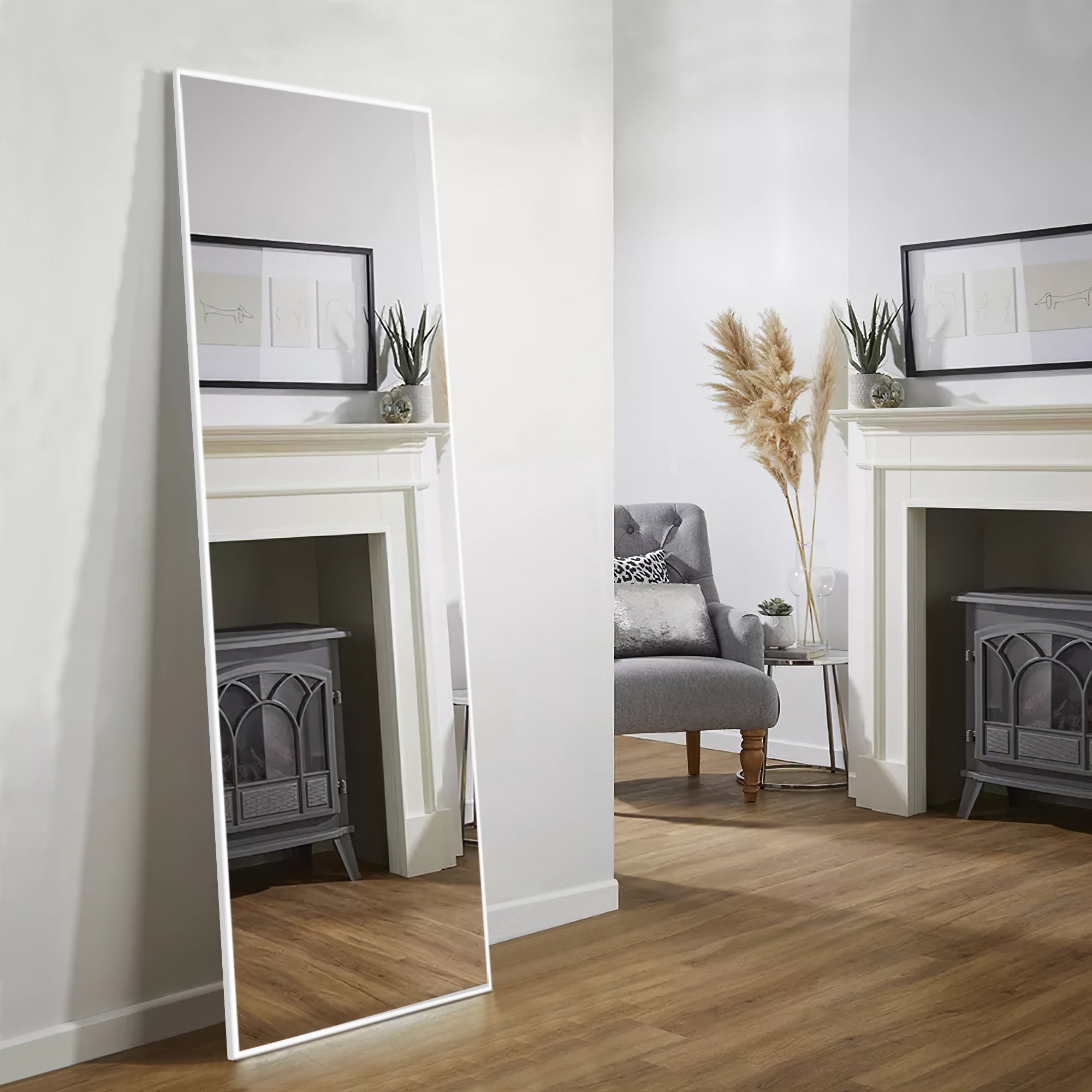 55"x20" Full Length Mirror with Stand Rectangle Floor Mirror Elegant White