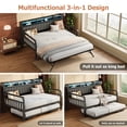 thumbnail image 2 of HiJob Metal Twin‑to‑King Daybed with Pop‑Up Trundle, Upholstered Headboard, Charging Station, LED Lights, Sofa Bed for Living Room, Bedroom, Guest Room, Black, 2 of 10