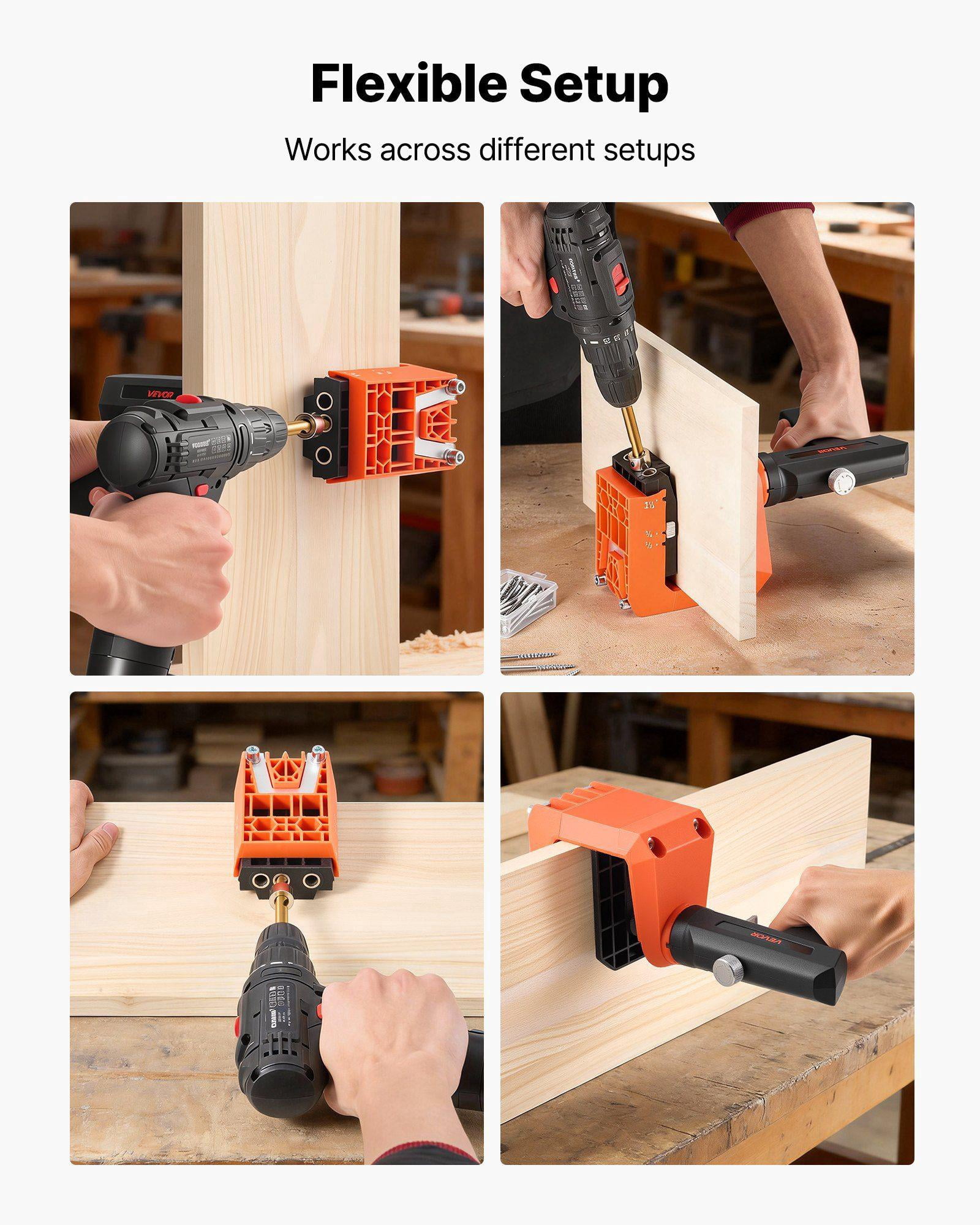 Pocket Hole Jig Kit Adjustable 1/2 3/4 1-1/2 Inch 360 Rotating Handle with 260 Screws C-Clamp Stop Collar Drill Bit for Woodworking