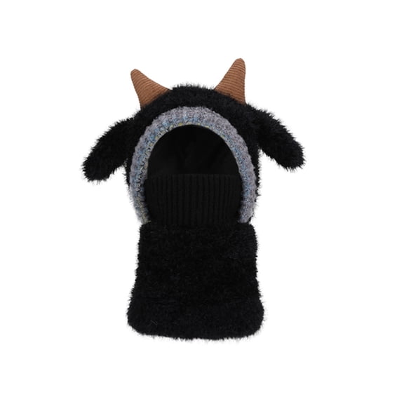 AJGRHE Kids Winter Hat With Ear Soft Lamb Design Knitted Face Neck Warmer Integrated Cold Weather For Boys And Girls Black 4-13 Years
