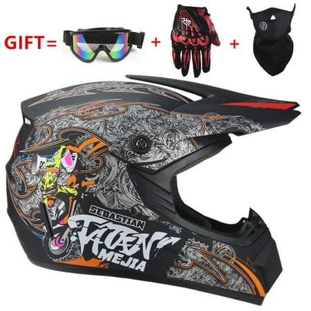 Motorcycle Adult Motocross Off Road Helmet ATV Dirt Bike MTB DH Racing Helmet Black 4 (goggles + red gloves + mask)