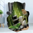 thumbnail image 4 of Spa Soft Flannel Fleece Throw Blanket, Hot Massage Rocks Combined Candles and Scents Landscape of Bamboo Print, Cozy Plush for Indoor and Outdoor Use, 50" x 60", Green White and Black, by Ambesonne, 4 of 5
