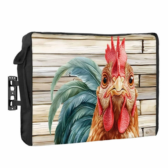 Outdoor TV Cover 40 to 43 Inches, Country Farmhouse Rooster Wood Grain Waterproof and Weatherproof TV Cover with Remote Control Pocket, Flat Screen TV Cover Protector for Outside TV