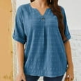 thumbnail image 5 of New Summer Arrivals Olyvenn Plus Size Tops for Women Textured Button Notched V Neck Short Sleeve 2025 Summer Tshirt Casual Blouse Sky Blue XXL, 5 of 5