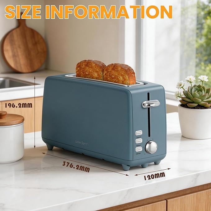 2 Toasters, Stainless Steel Slim Toasters, with Defrosting And Reheating Functions, 5 Bread Types And 6 Tone Settings, 2 Wide Slots Of 1.5-inch Toasters