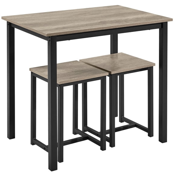 WoofPaw 3 Piece Dining Table Set - Kitchen Table & Chair Sets for 2 - Compact Table w/ 2 Stools & Space Saving Design for Dining Room Living Room Kitchen,Gray