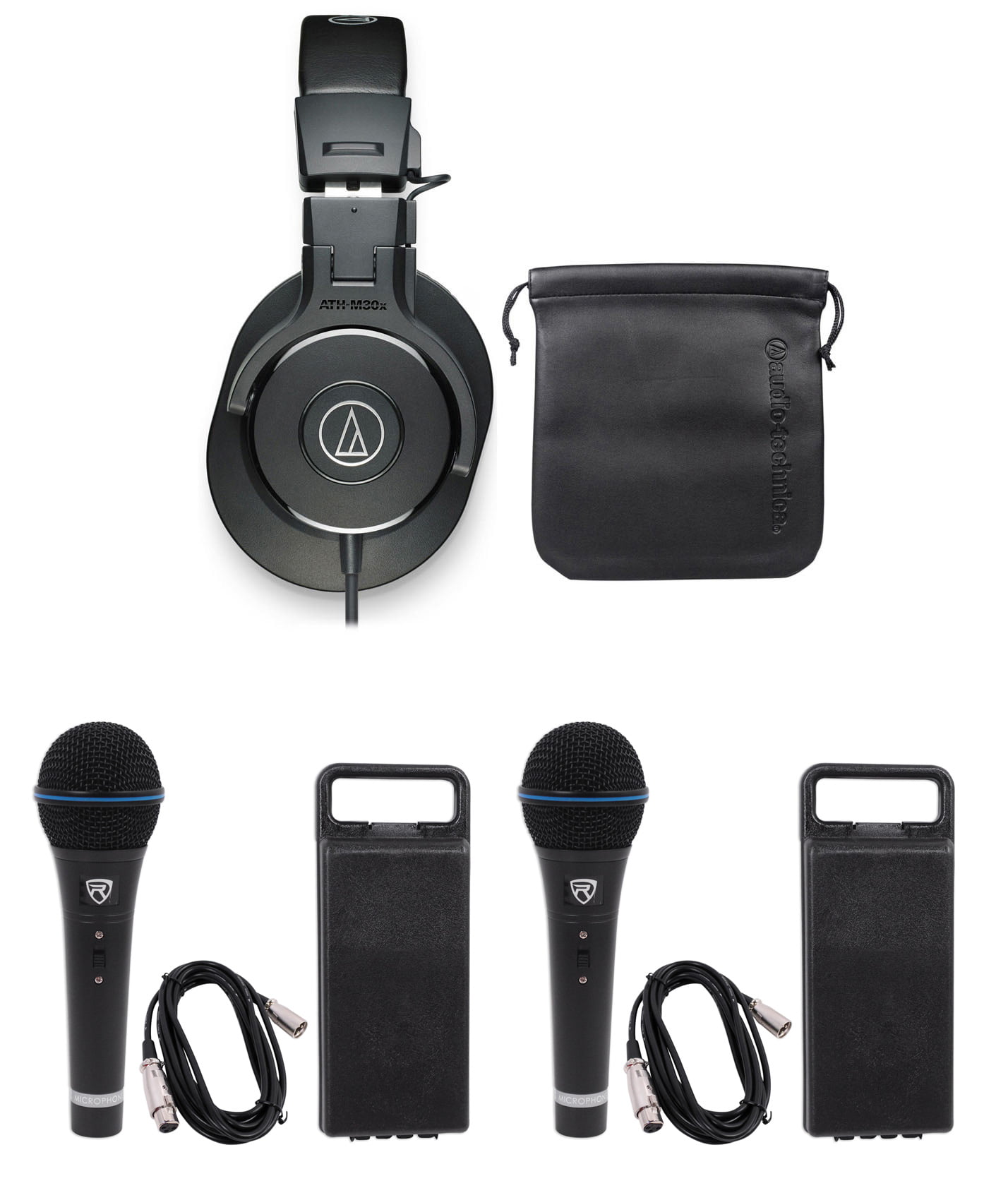 Audio Technica ATH-M30X Pro Studio Monitor Collapsible Headphones+2)  Microphones 