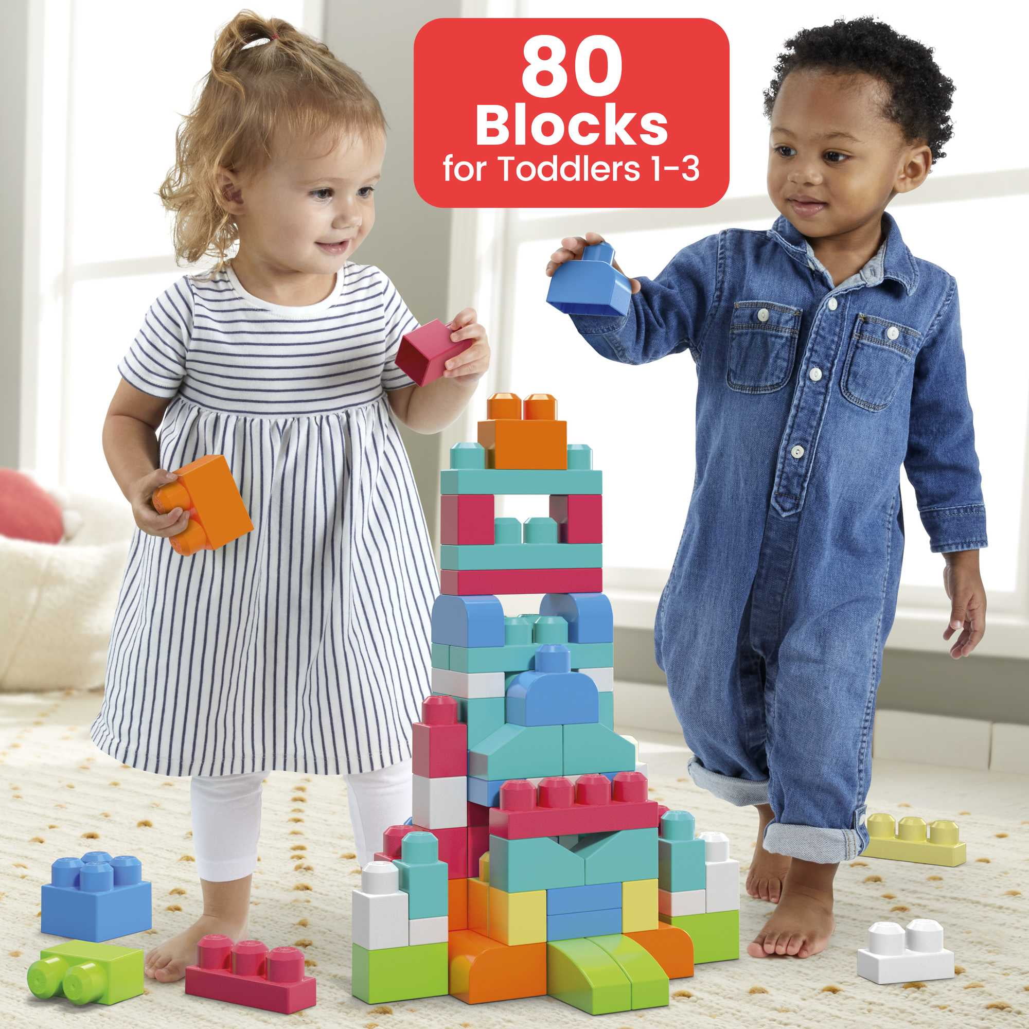 MEGA BLOKS Fisher-Price Toy Blocks Red Big Building Bag with Storage (80 Pieces) for Toddler