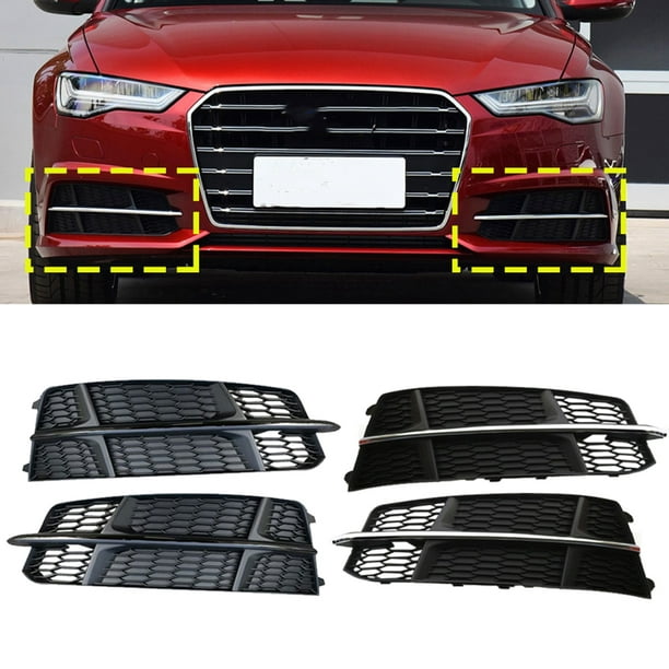 Riloer Pair Front Bumper Cover Grille Fog Light Auto Accessories Parts Fit for 2015-2018 Audi A6 S-Line, Replaces 4G0 681 AN/ 4G0 807 682 - Chrome Black - Walmart.com