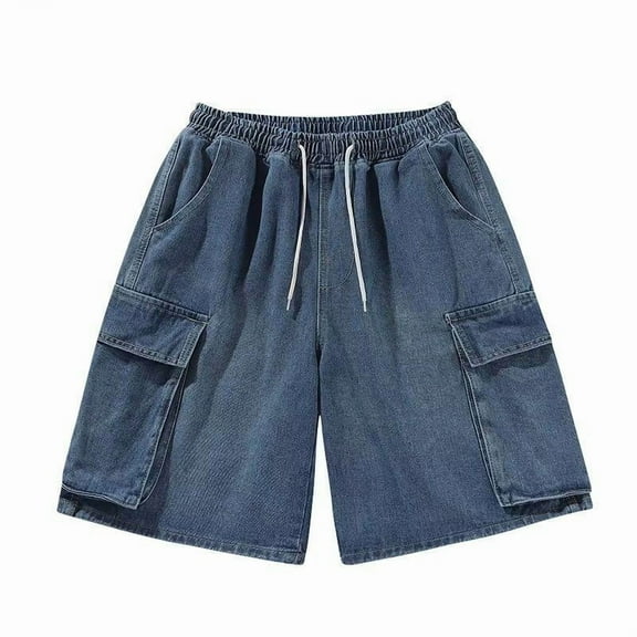 Jeans for Men Lightweight Workwear Street Loose Fit Cargo Jean Shorts with Drawstring for Daily Wear Casual Cozy Jean Shorts