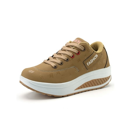 

SIMANLAN Ladies Walking Shoes Wedge Casual Shoe Floral Platform Sneakers Women Comfort Fashion Sneaker Womens Lace Up Khaki 6
