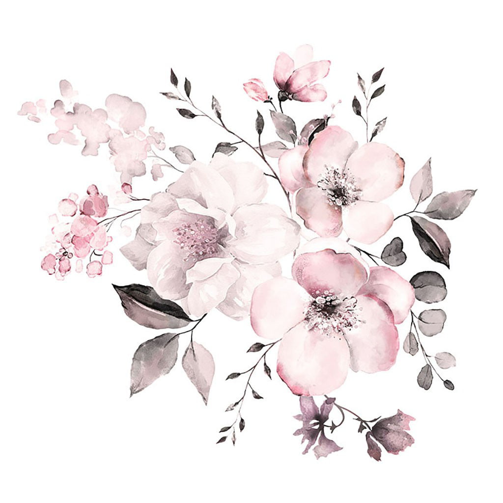 Pink White Watercolor Peony Flowers Wall Stickers Wall Decal Home Decor
