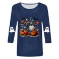 thumbnail image 6 of zaveiop Halloween Shirts for Women Funny Cute Ghost Fall Shirts 3/4 Length Sleeve Pumpkin T-Shirts Thanksgiving Graphic Tees (Z-Navy, XXL), 6 of 6
