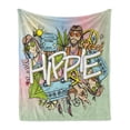 thumbnail image 1 of Modern Soft Flannel Fleece Throw Blanket, Hippie Life with Man and Woman Peace Pacifism Liberal Sketch Illustration, Cozy Plush for Indoor and Outdoor Use, 50" x 60", Multicolor, by Ambesonne, 1 of 6
