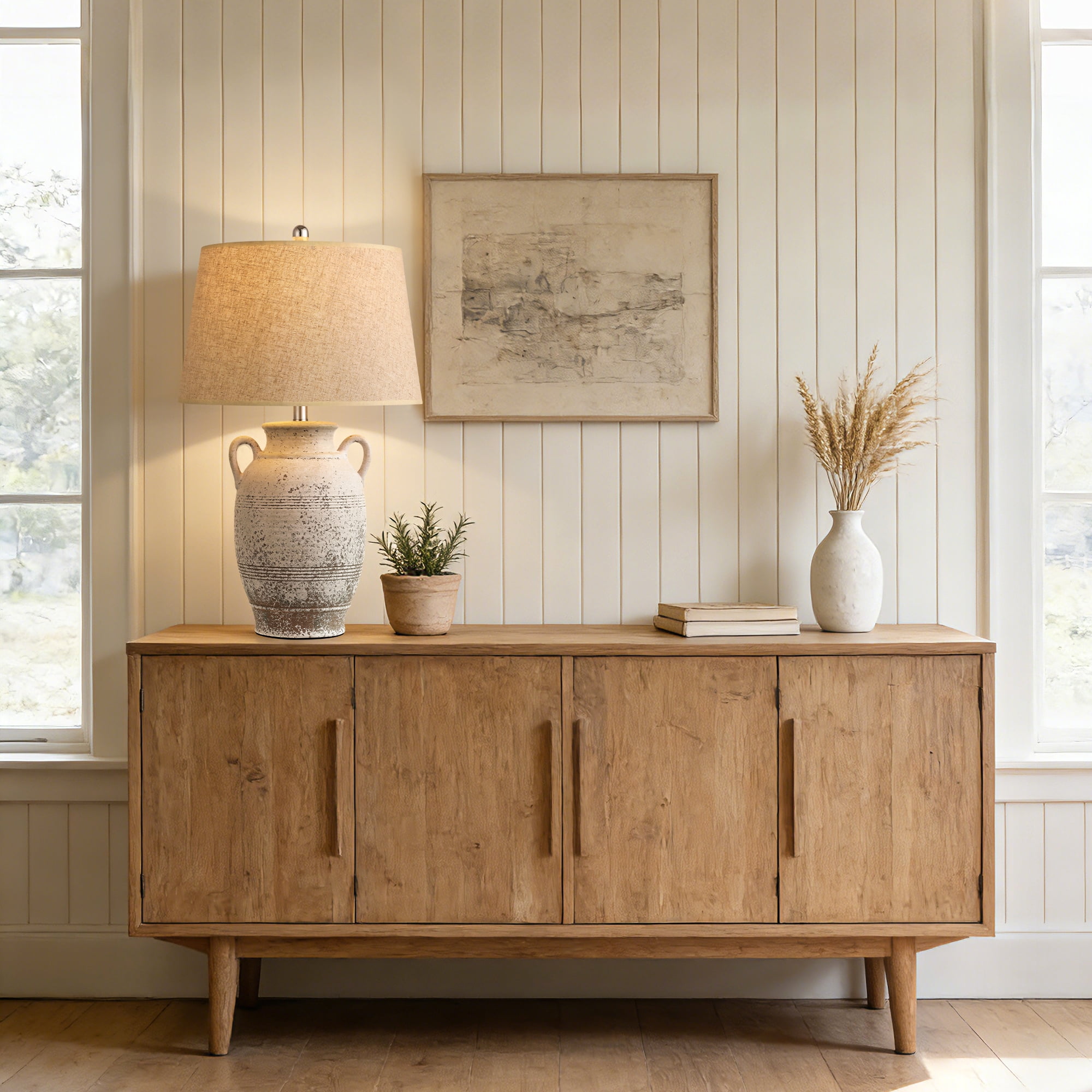 26in Farmhouse Ceramic Table Lamp, 3-Way Dimmable Bulb Included, Rustic Bedside Light for Bedroom Living Room