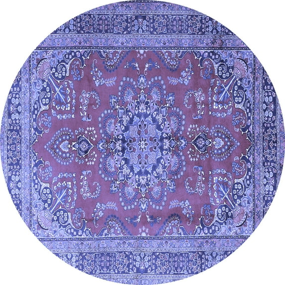 Ahgly Company Indoor Round Medallion Blue Traditional Area Rugs, 7' Round