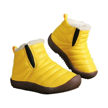 

Bnwani Girls Boots Clearance Flat Heel Boots Pull-On Snow Cotton Fleece Ankle-High Boots 25-37