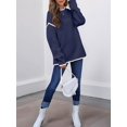 thumbnail image 5 of Women Crewneck Sweaters Long Sleeve Knit Pullover Sweater Casual Fall Tops Navy Blue S, 5 of 8