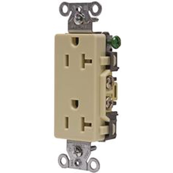 Hubbell Commercial Grade Decorator Duplex Receptacle, 20 Amp, Ivory