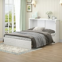 BALUS Modern Murphy Bed, Queen Size Cabinet Bed Frame with Shelves and USB Charging Station, Space-Saving Wall Bed for Guest Room, Apartment, White