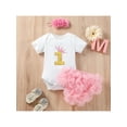 thumbnail image 2 of Franhais Girls Summer 3Pcs Outfit Sets White Short Sleeve Romper + Pink Tulle PP Shorts + Headband/Brooch, 2 of 9