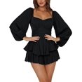 thumbnail image 1 of LYANER Women's Jumpsuit Lantern Long Sleeve Ruffle Layer Tie Mini Short Romper, 1 of 6
