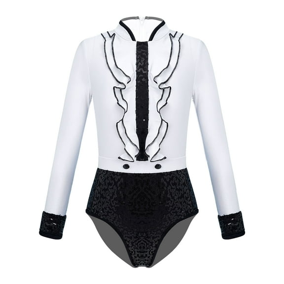 iEFiEL Kids Girls Gymnastics Dance Leotard Stand Collar Sequins Athletic Bodysuit Dancewear
