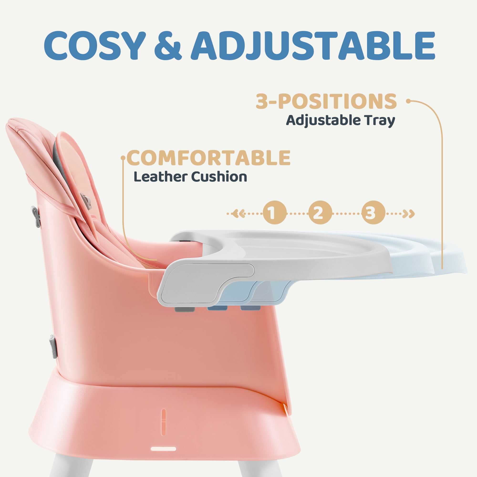 HARPPA Baby High Chair, 8 in 1 Toddler Dining Booster Seat for Baby Girl, Pink