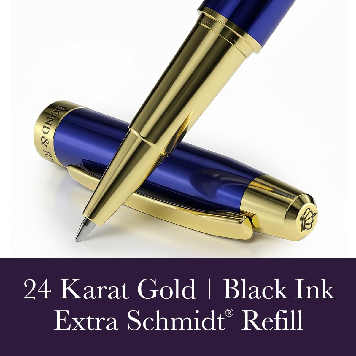24 Karat Luxury Rollerball Pen - Fancy Executive Professional Writing Gift Set For Men Women  Nice Pens Royal Blue
