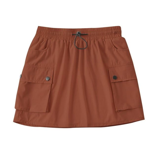 FAIWAD Jupe Cargo pour Femme Taille Élastique à Cordon Jupes Mini Tendance Froncées avec Poche à Rabat