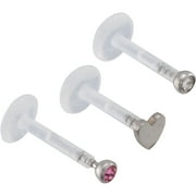 Body Jewelry Women's 16G Internally Threaded Monroe Piercing Set, Stainless Steel, 3-Pack