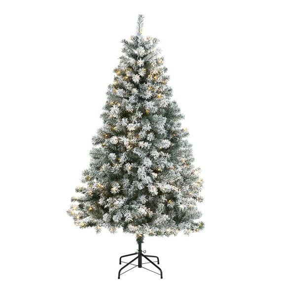 Nearly Natural 6ft. Flocked Rock Springs Spruce Artificial Christmas Tree with 250 Clear LED Lights