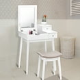 thumbnail image 2 of Topbuy Vanity 2 Drawers Dressing Table Set Flip-type Desktop with Mirror Stool White, 2 of 7