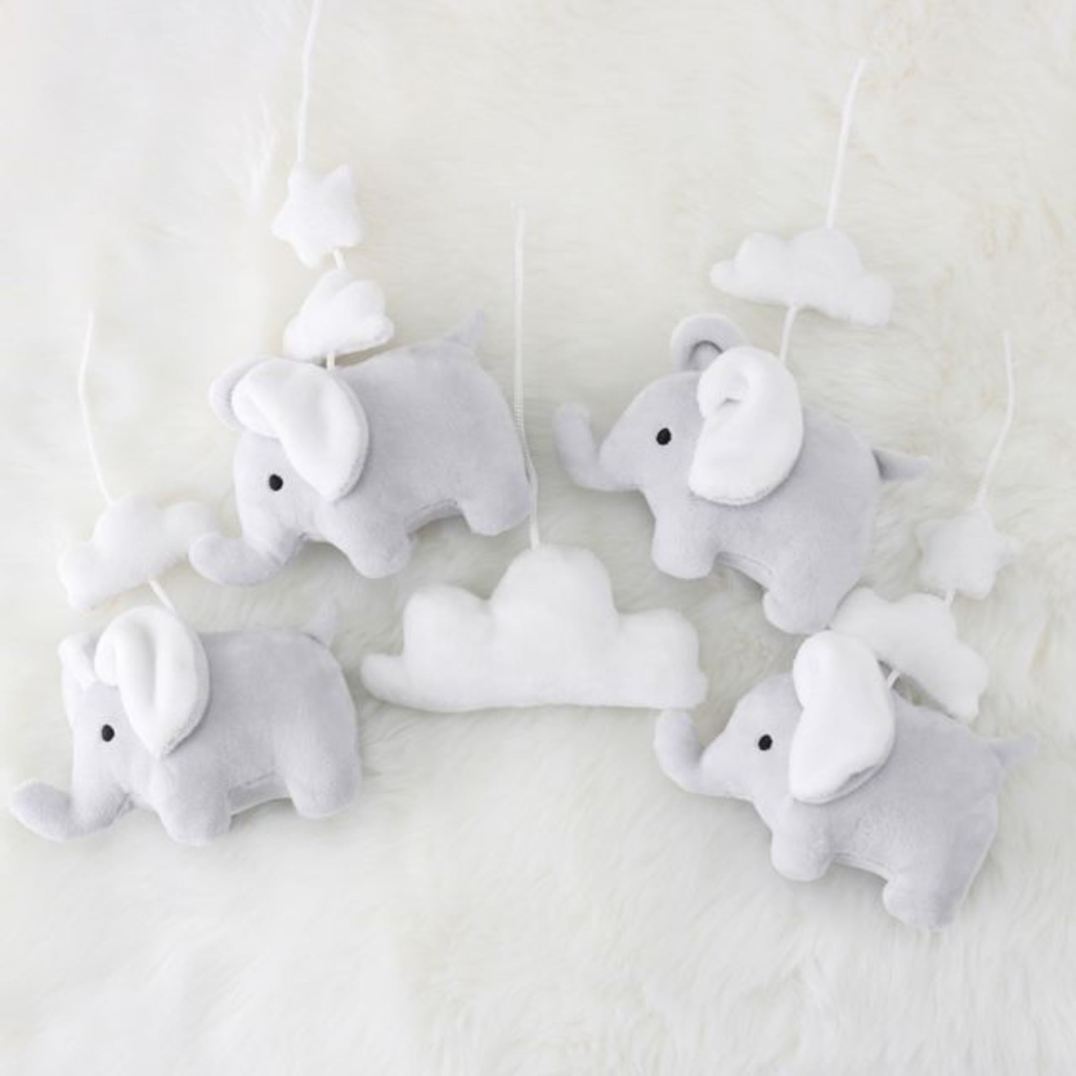 The Peanutshell Elephant Musical Mobile in Grey