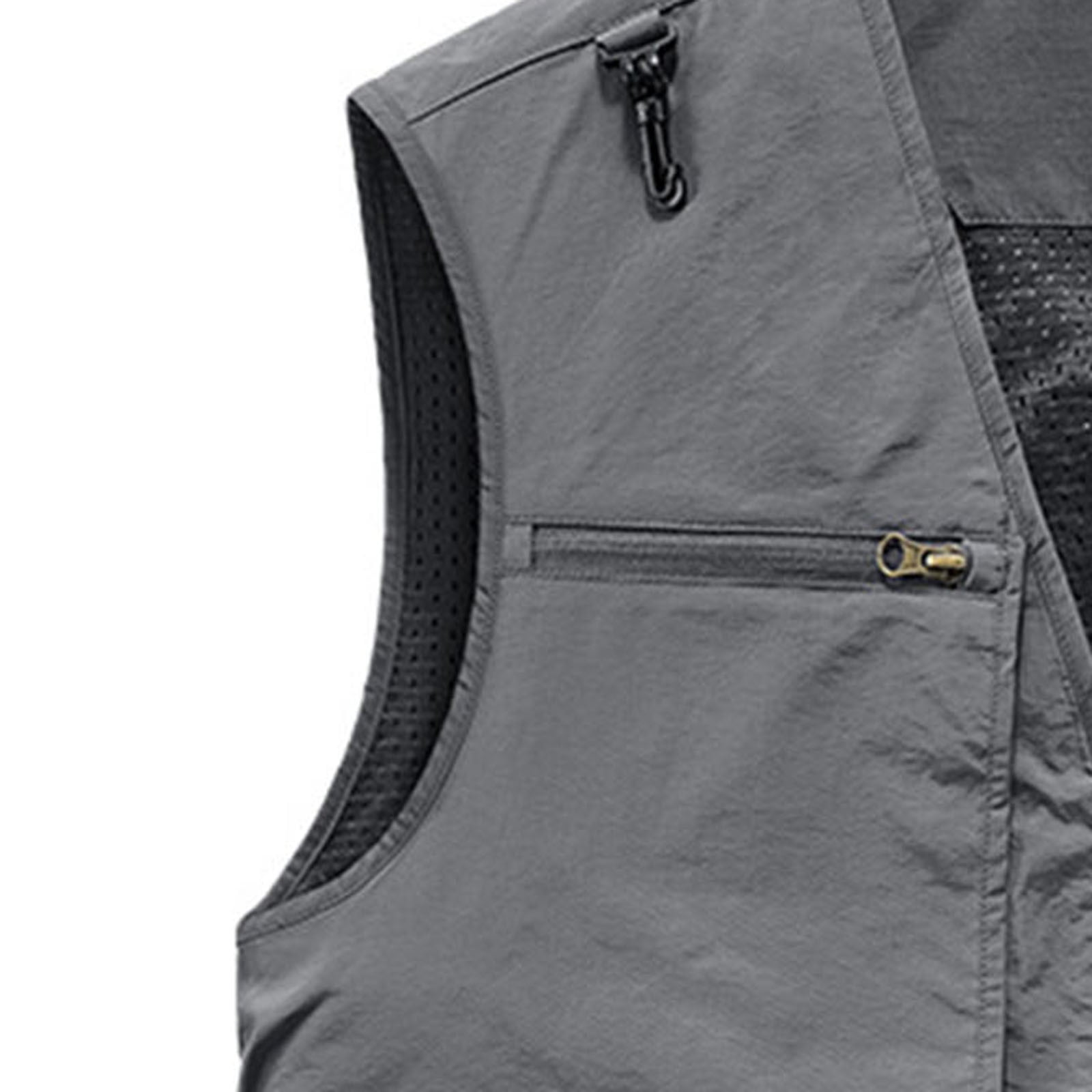YOIAVAIOY Men's lightweight Vests Casual Outdoor Work Jacket Travel Hiking Running Outerwear Vests with Zip Pocket Gray XXL