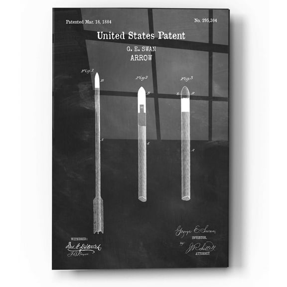 Epic Art 'Arrow Blueprint Patent Chalkboard,' Acrylic Glass Wall Art, 12"x16"