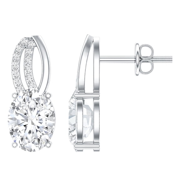 Rosec Jewels - Lab Grown Diamond Stud Earrings - 6X8 mm Oval Diamond Earrings (2 Ct, EF-VS Grade), 925 Sterling Silver