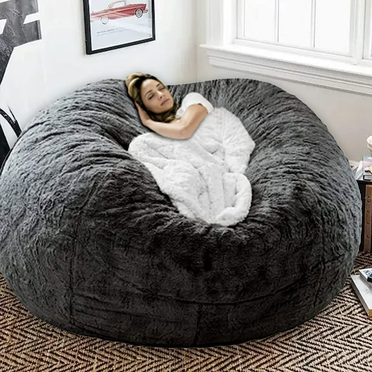 7ft Giant Bean Bag Cover, Big Bean Bag Chairs for Adults (No Filler, Cover  only) Comfy Large Bed Fluffy Lazy Sofa (Light Grey)