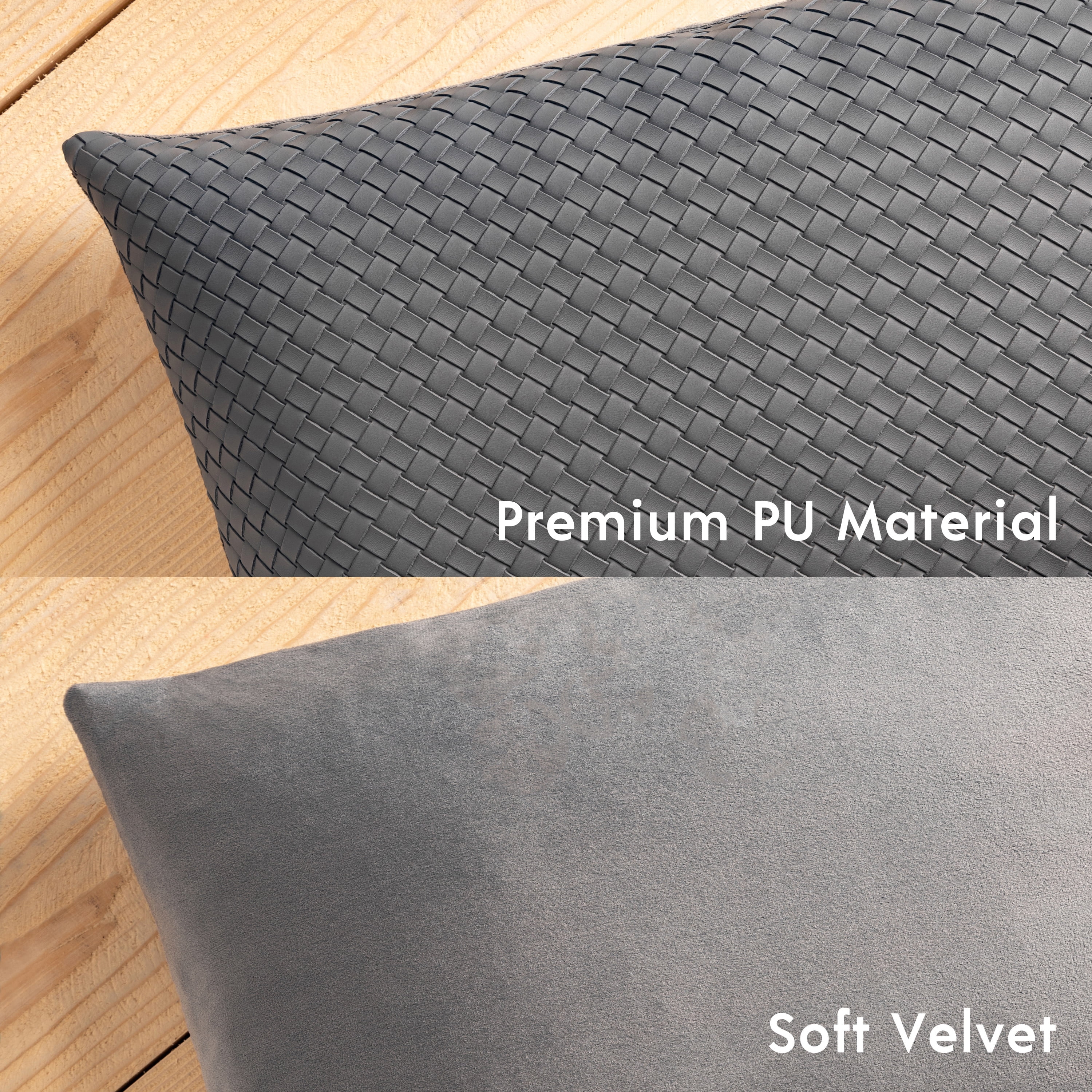 Phantoscope Decorative Throw Pillow Set, Soft Silky Velvet & Modern Faux Leather Woven Series Cushion Bundle, for Sofa Couch Bedroom, Light Gray, 18" x 18"