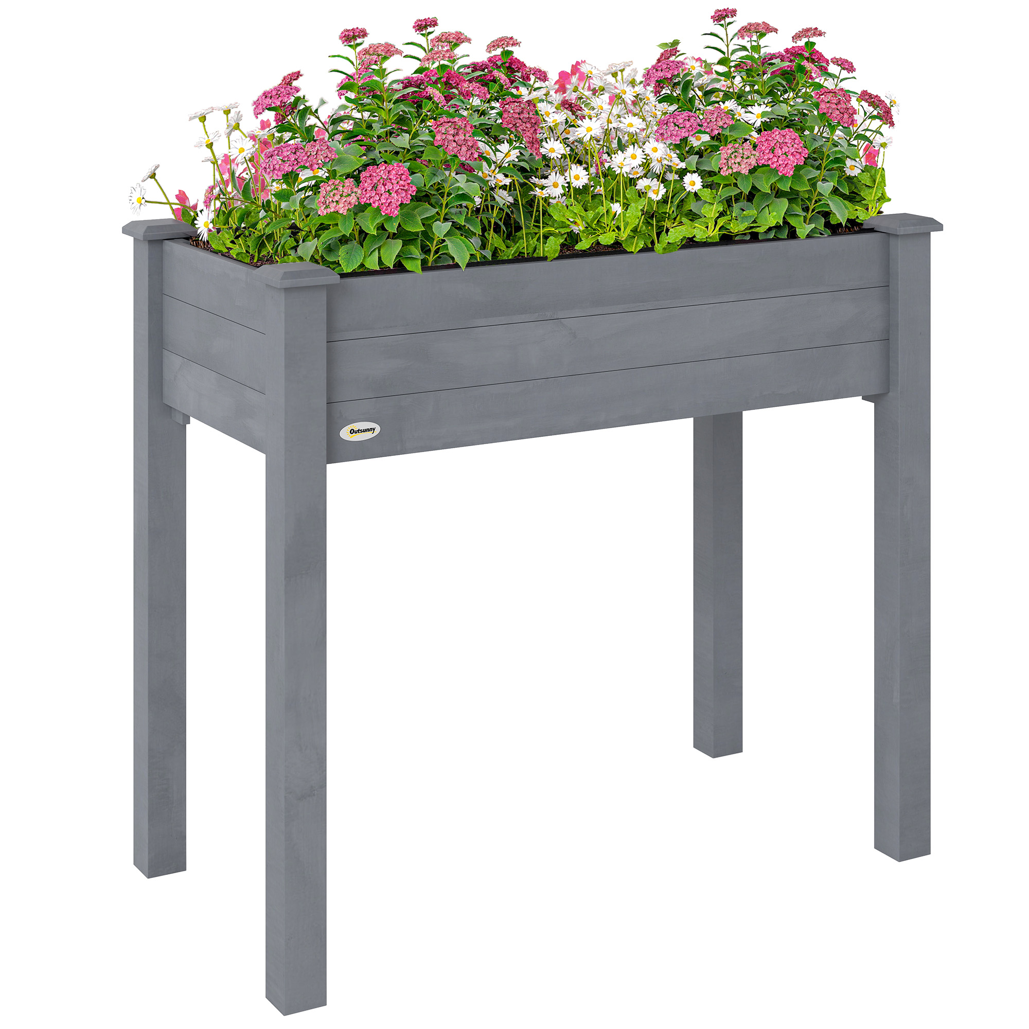 Outsunny 34" Raised Garden Bed, Elevated Wooden Planter Box w/ Draining Holes for Vegetables, Herb and Flowers Backyard, Patio, Balcony Use, Dark Gray