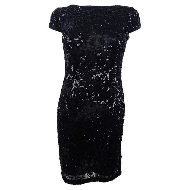 Calvin Klein Women's Sequined Cowl-Back Sheath Dress (6, Black) - Calvin Klein Women's Sequined Cowl-Back Sheath Dress (6, Black) -